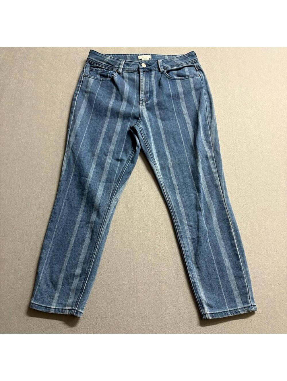 Sky and Sparrow Striped Jeans Womens Size 11 Blue Denim High Rise Ankle Crop
